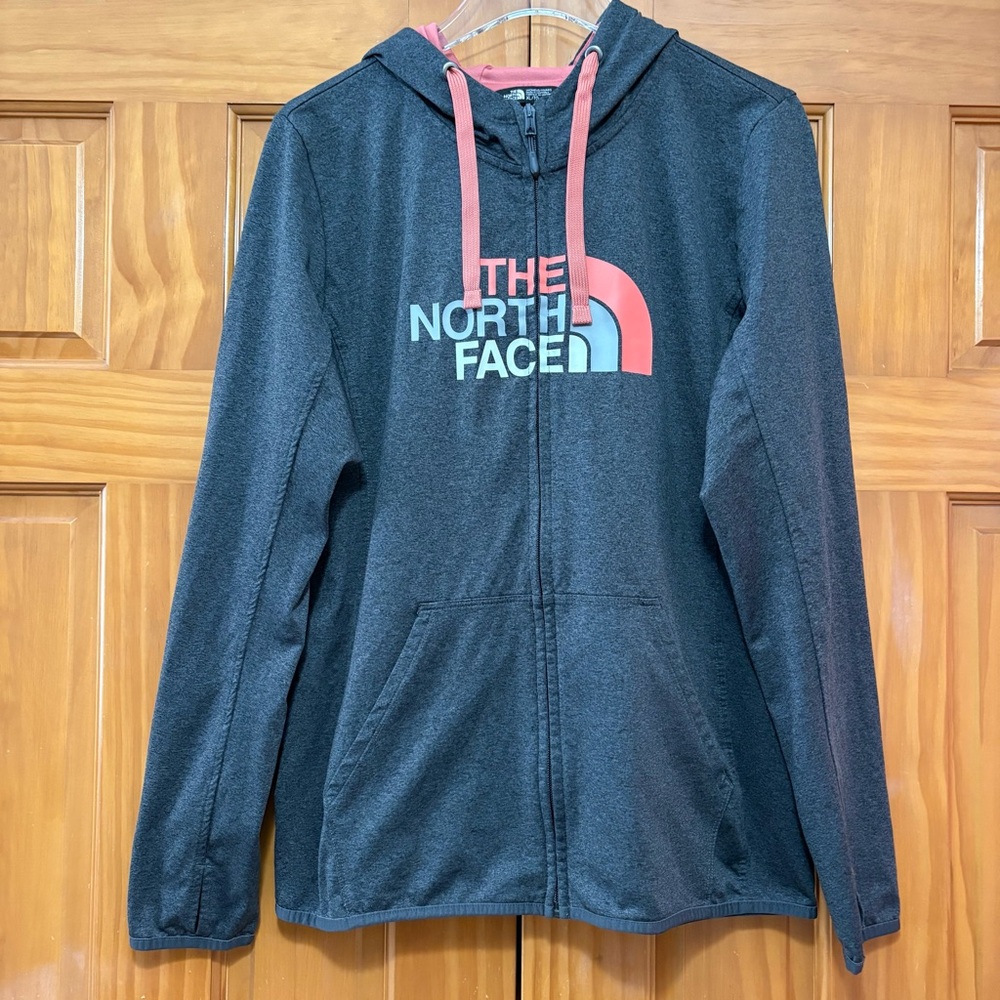 The North Face Gray Hoodie with Coral Accents Size XL EUC